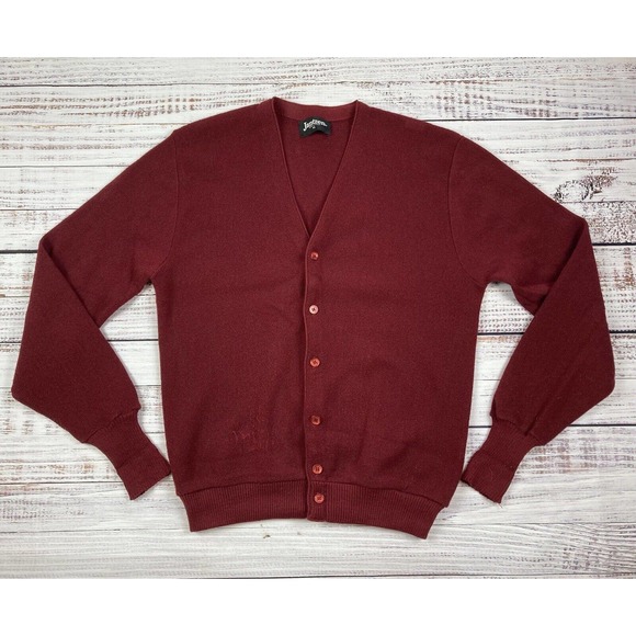 Vtg Jantzen Cardigan Red Acrylic Sweater XL Mens Hipster Grandpa Grunge Cobain‎ - Picture 1 of 3